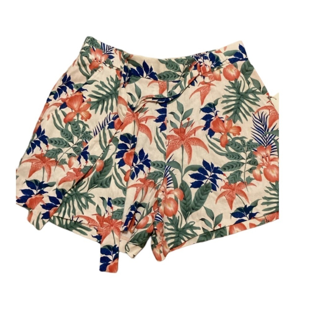 C & C California Linen Blend Floral Print Belted Pull On Shorts NWT Size 6